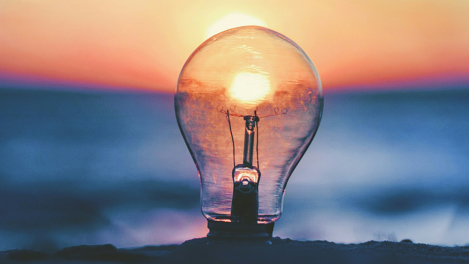 lightbulb on the beach illuminated by the sun