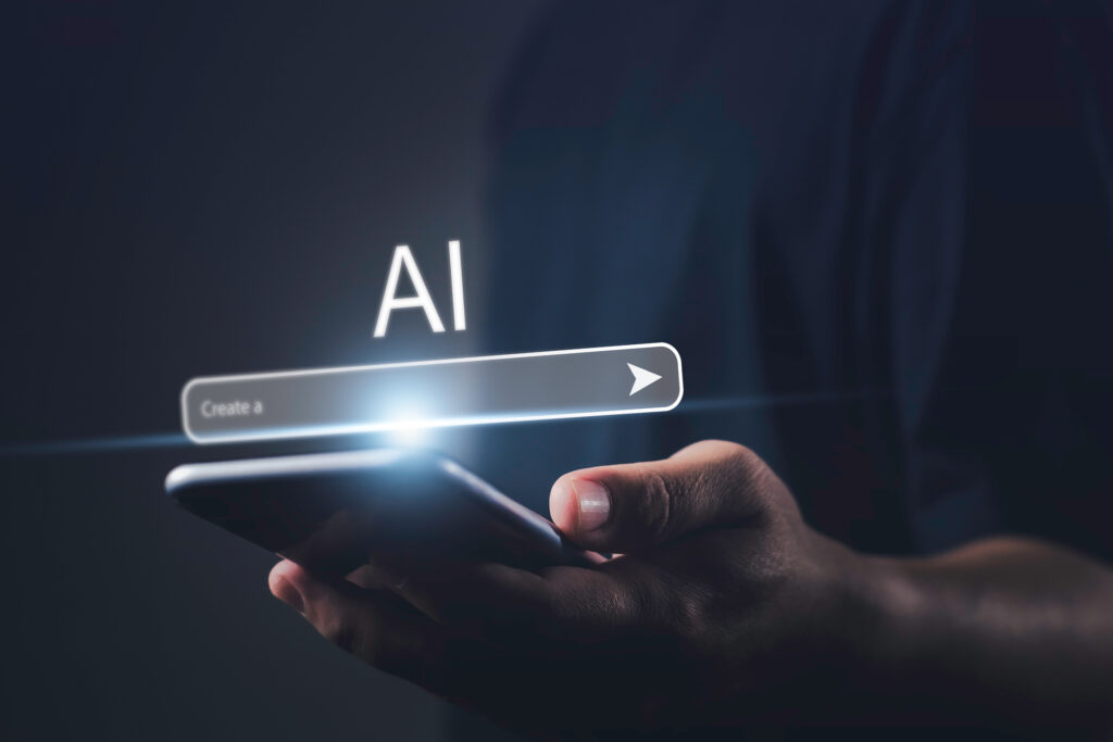 Hand holding phone AI search